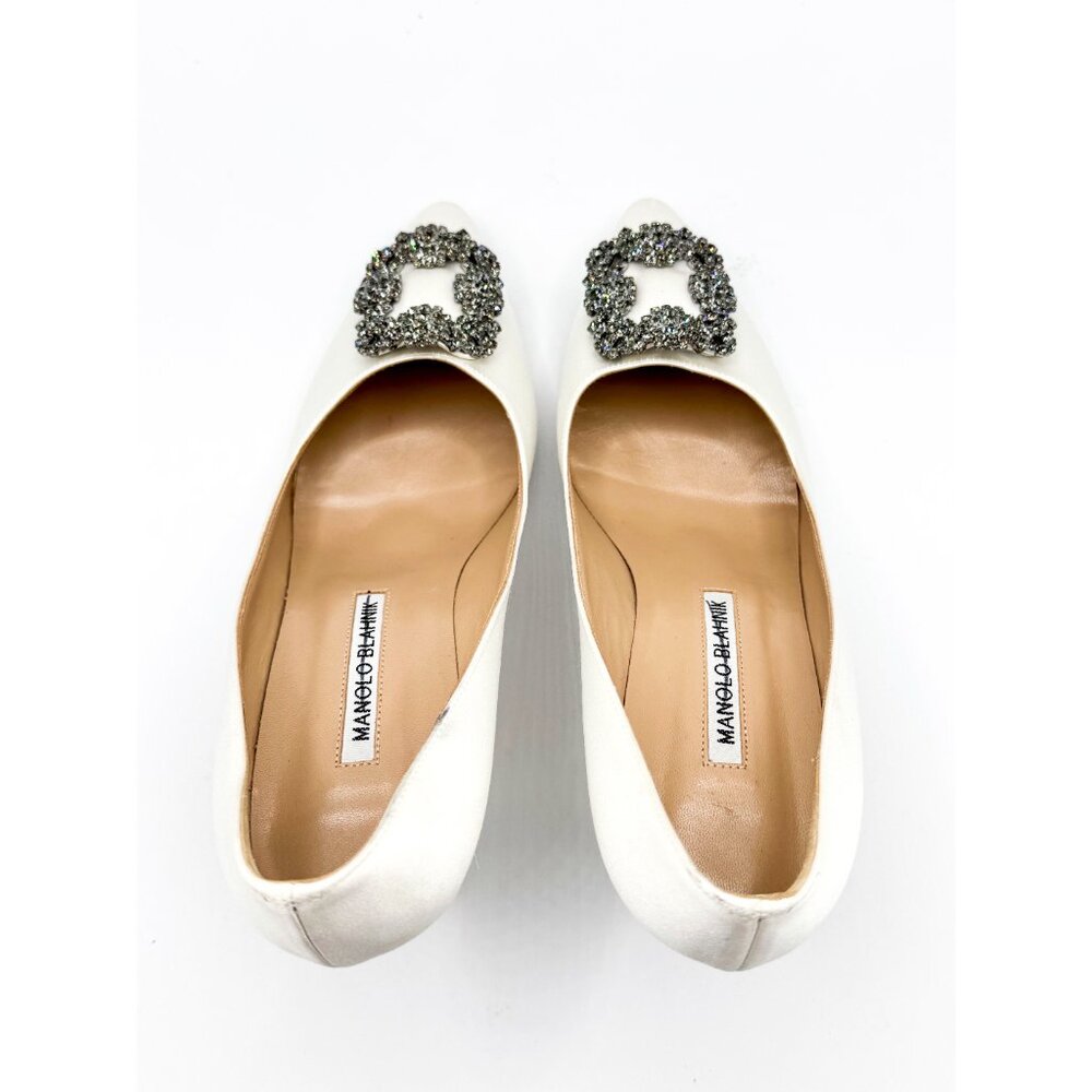 Manolo Blahnik Hangisi 70 Embellished Satin Jewel Buckle Designer Wedding Pumps - Picture 6 of 9